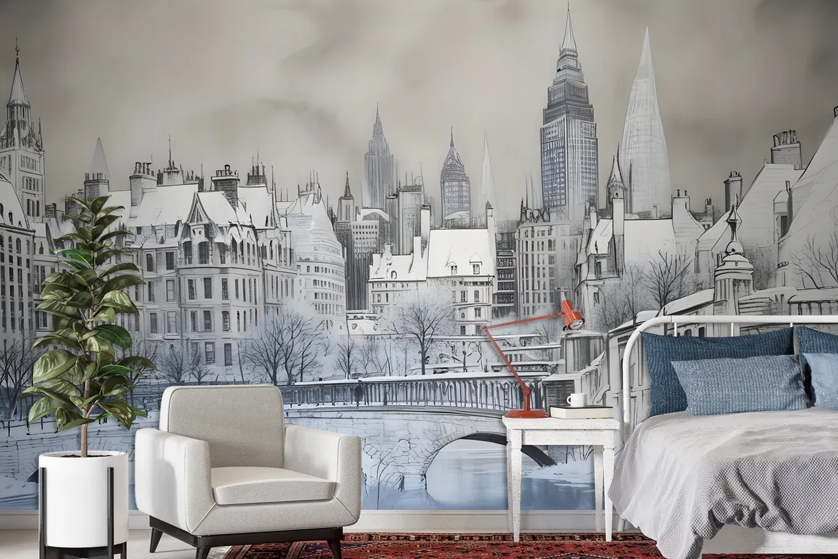 London Charcoal Drawing City Wallpaper Mural