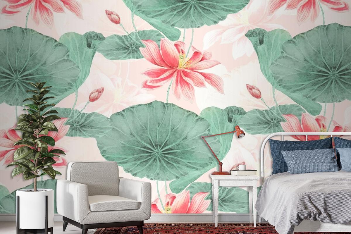 Lotus Pattern Botanical Background Wallpaper Mural