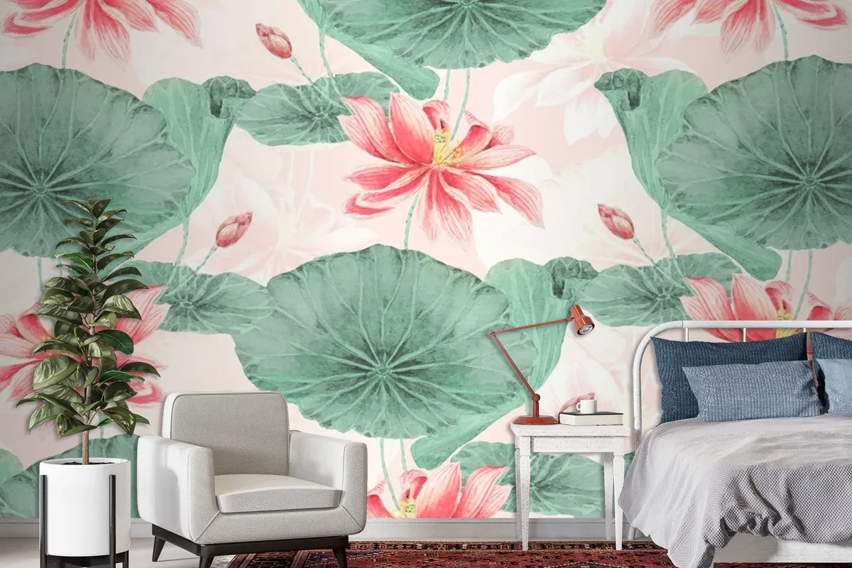 Lotus Pattern Botanical Background Wallpaper Mural