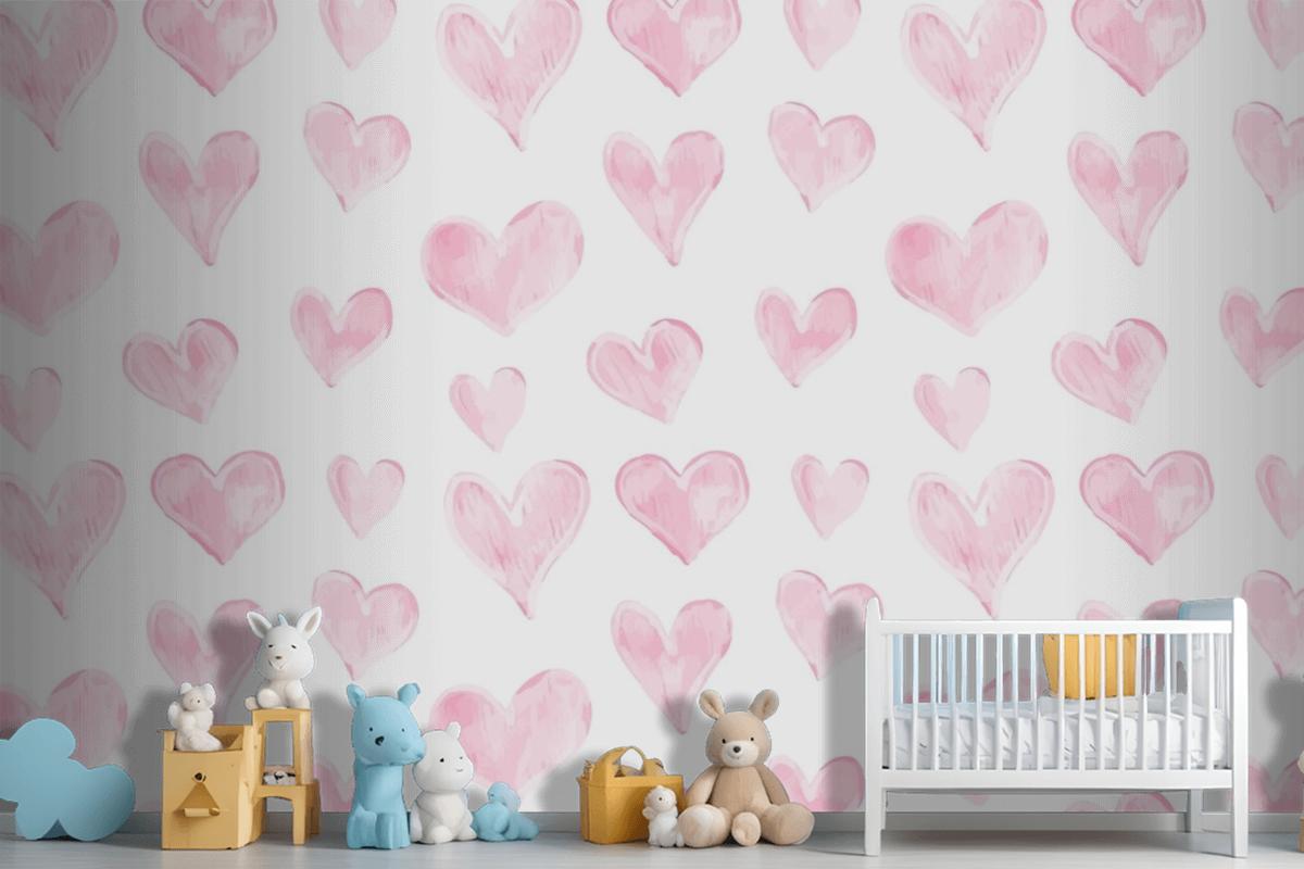 Love Heart Pattern Hand Drawn Valentines Day Wallpaper Mural