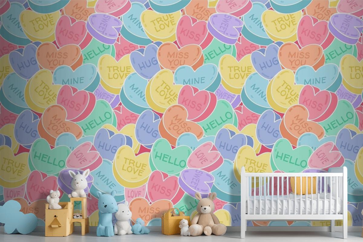 Lovely Conversation Hearts Pattern Wallpaper Mural