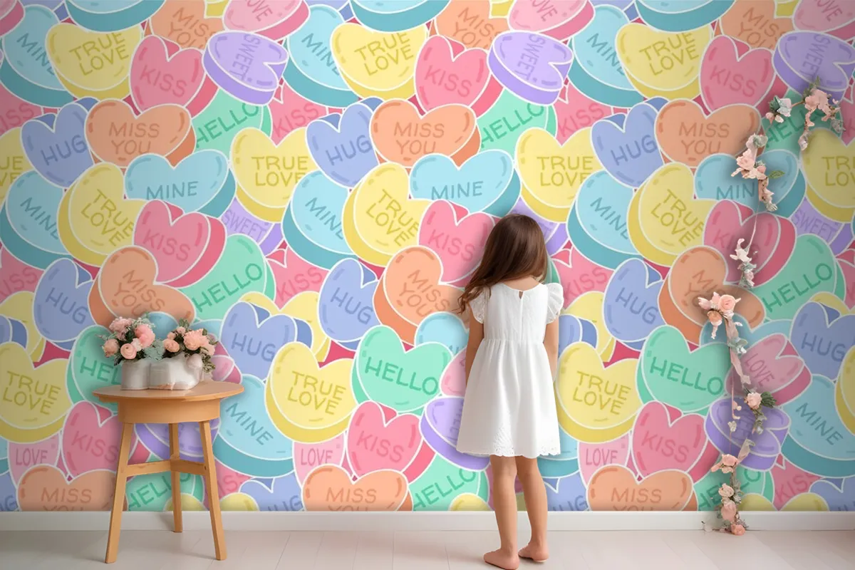 Lovely Conversation Hearts Pattern Wallpaper Mural