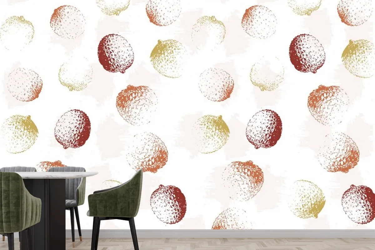 Lychee Fruit Pattern Colorful Vintage Vector Textures Wallpaper Mural