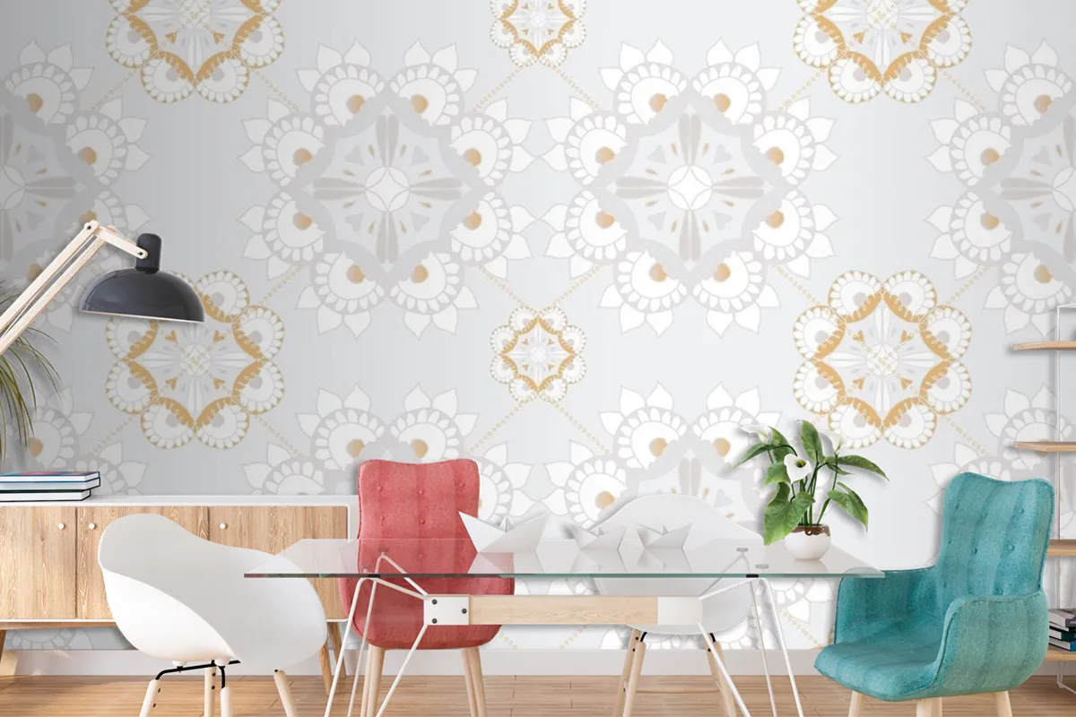 Mandala Gray Indian Pattern Floral Background Wallpaper Mural