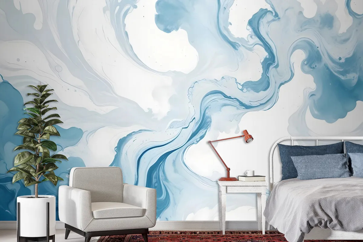 Marble Style Blue Brush Paint Art Wallpaper Mural