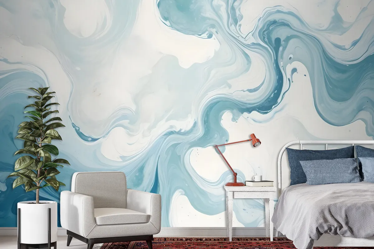 Marble Style Blue Brush Paint Art Wallpaper Mural