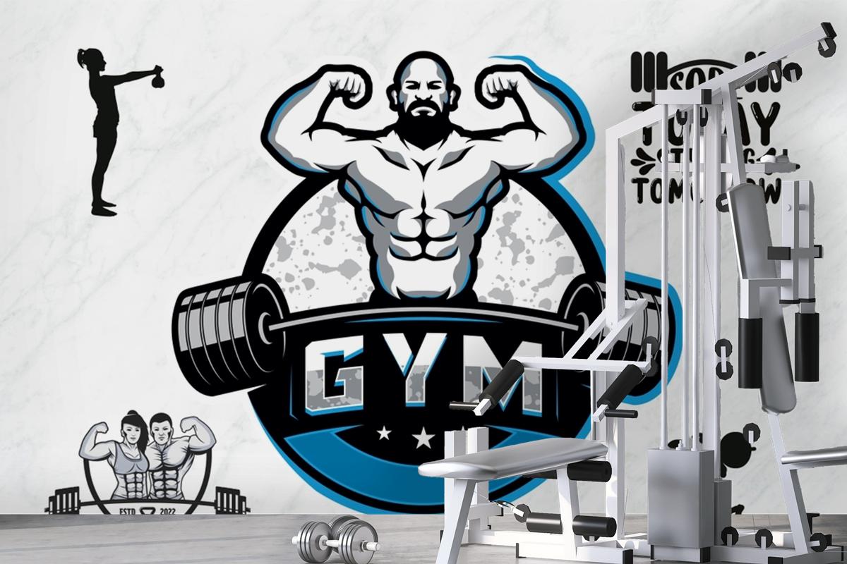 Mavi Temalı Halter Gym Fitness Duvar Kağıdı