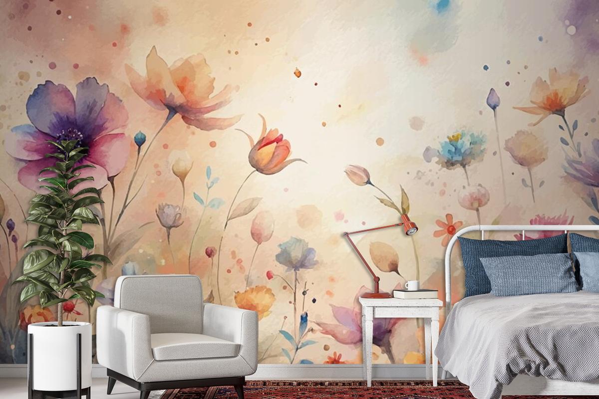 A Minimalist Backdrop Of Beautiful Wildflowers Wallpaper Mural