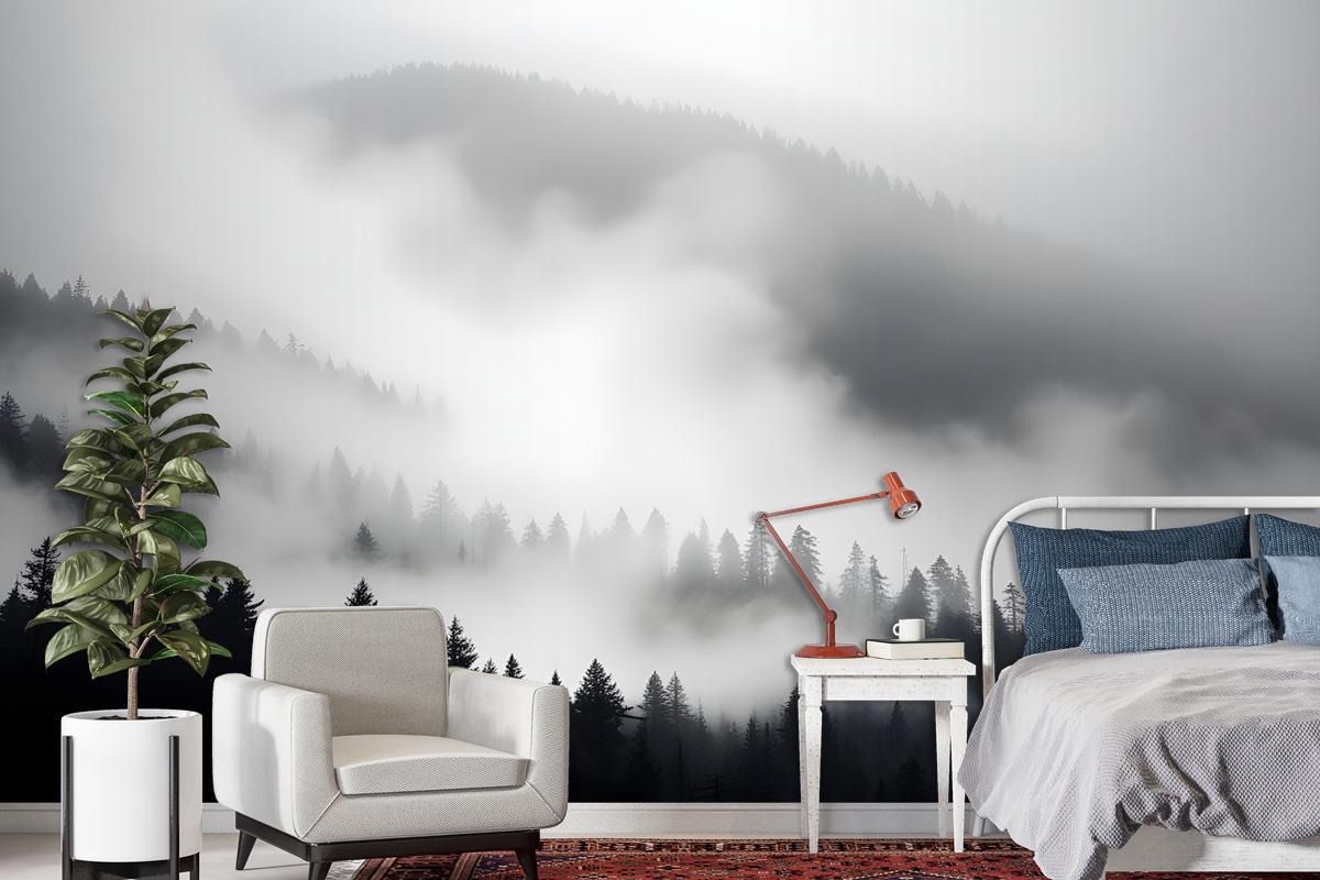 Misty Dark Forest Landscape Wallpaper Mural