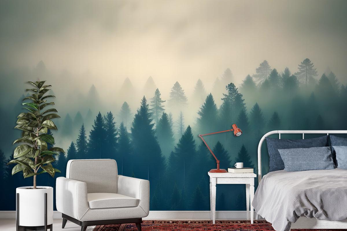 Misty Pine Forest Wallpaper Mural