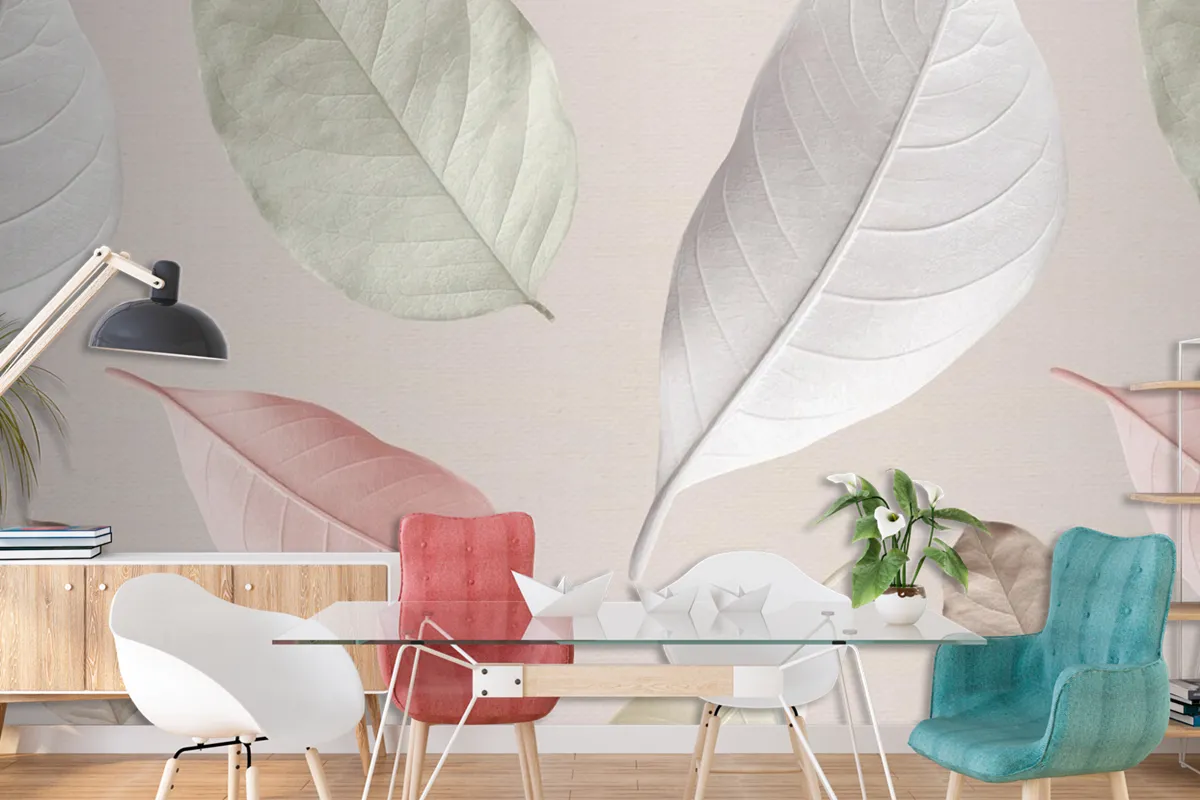 Mix Of Pastel Leaves Design Resource Wallpaper Mural