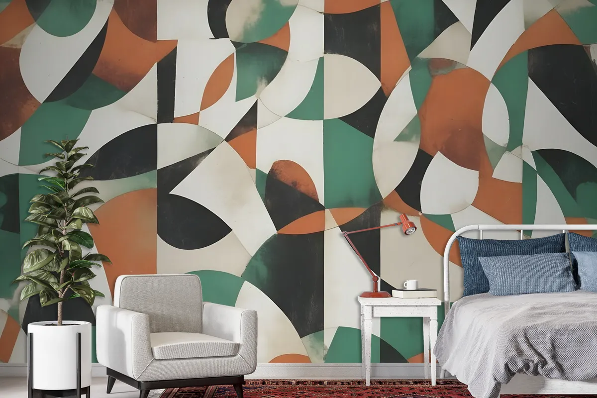 Modern Abstract Art With Retro Colorful Geometric Wallpaper Mural