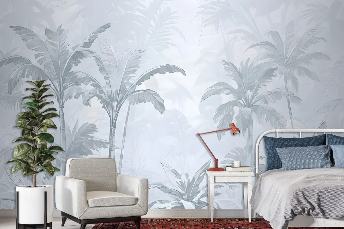 Monochrome Antique Jungle Landscape Wallpaper Mural