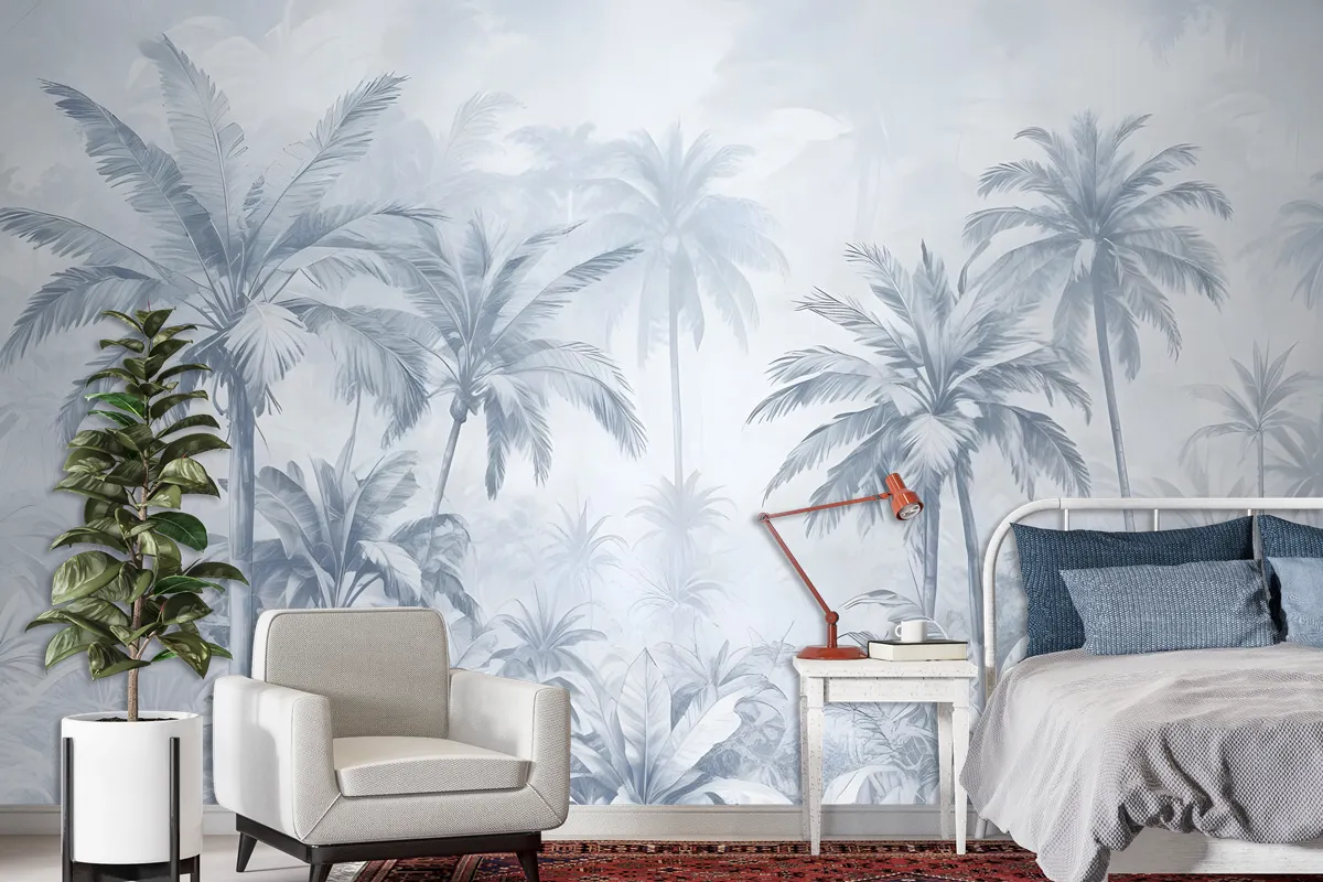 Monochrome Antique Jungle Landscape Wallpaper Mural