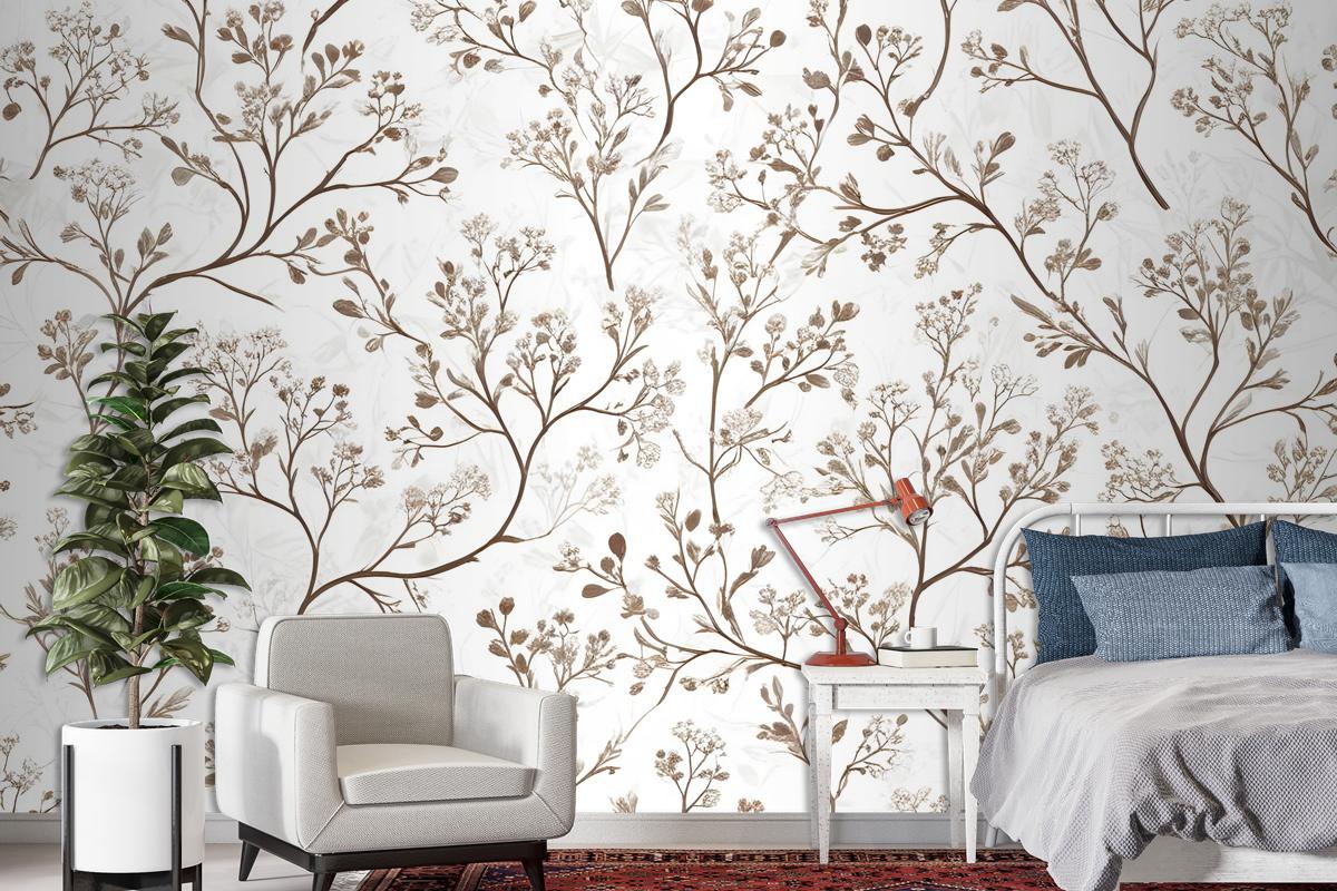 Monochrome Botanical Plants Chinoiserie Wallpaper Mural