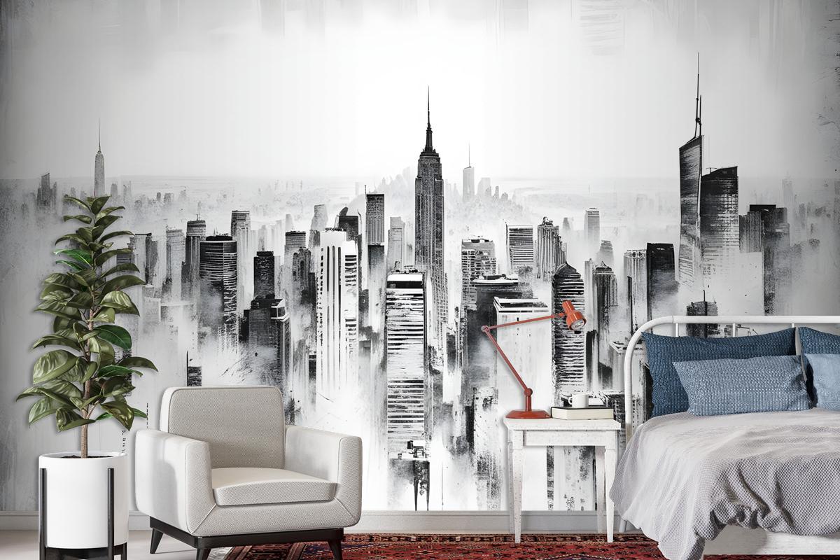 Monochrome Charcoal City Wallpaper Mural