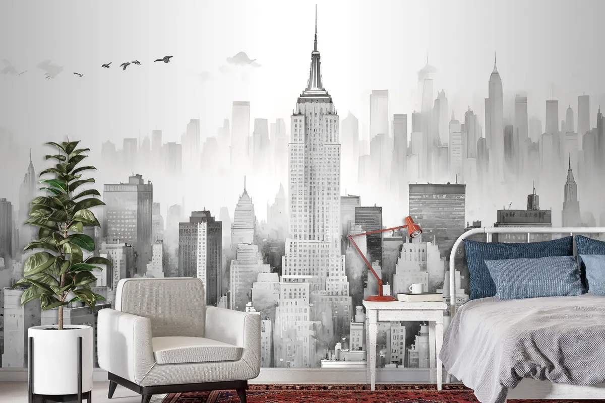 Monochrome Charcoal New York City Black And White Wallpaper Mural