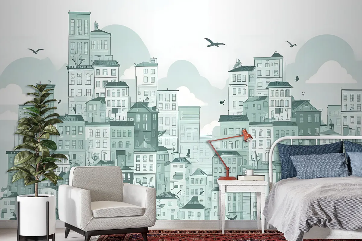 Monochrome City View Wallpaper Mural