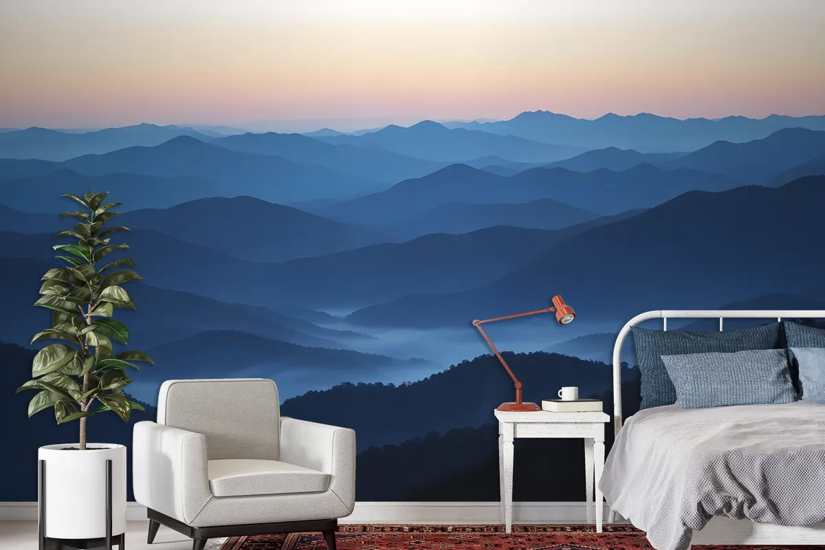 Mountain Silhouette At Sunset Wallpaper Mural