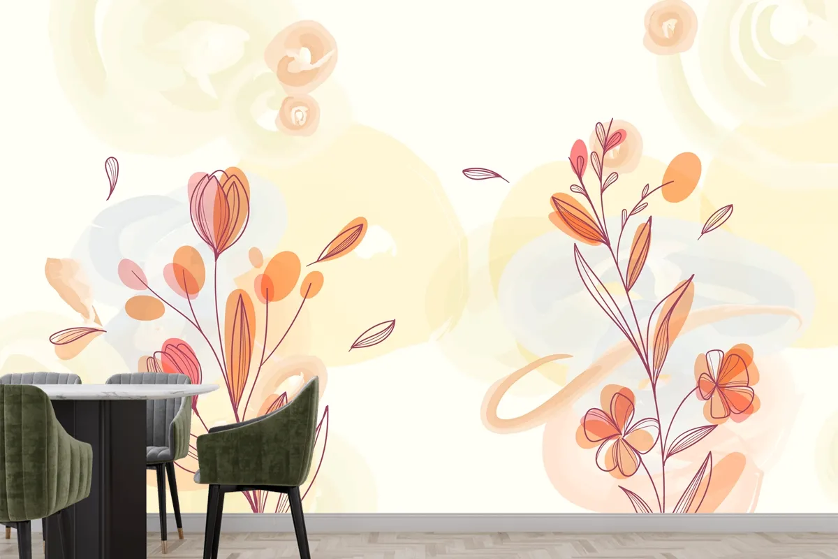 Natural Hand Painted Floral Wallpaper Mural