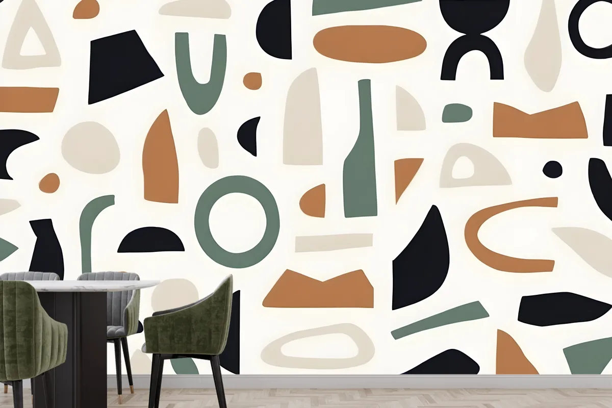 Navy & Brown Abstract Shapes Wallpaper Mural
