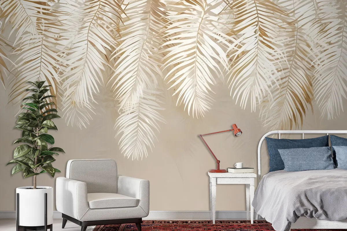 Neutral Tropical Palm Leaf Wallpaper Mural