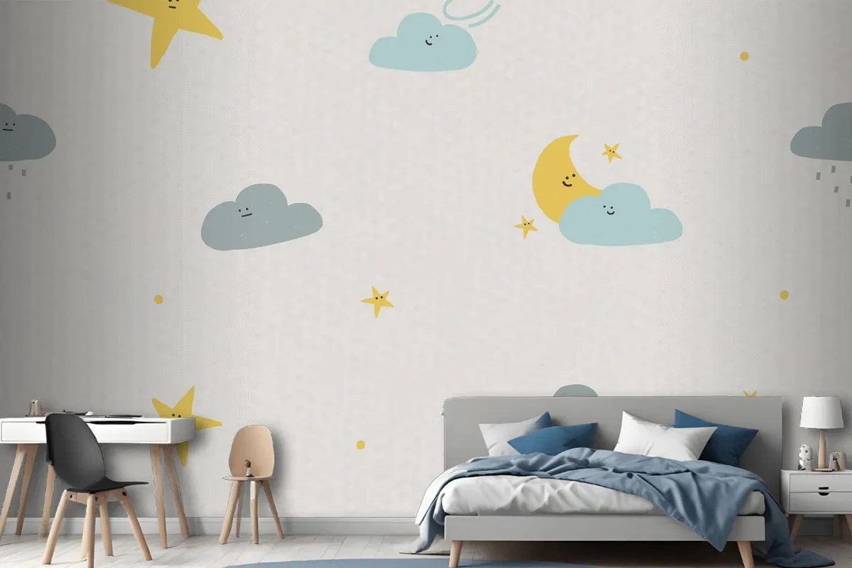 Night Sky Seamless Pattern Weather Doodle Background For Kids Wallpaper Mural