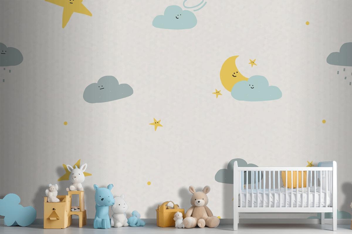 Night Sky Seamless Pattern Weather Doodle Wallpaper Mural