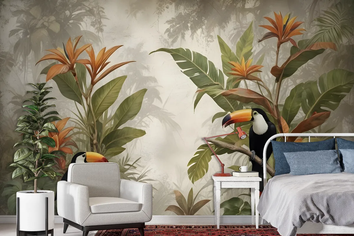 Nostalgic Toucan In The Tropical Forest Wallpaper Mural