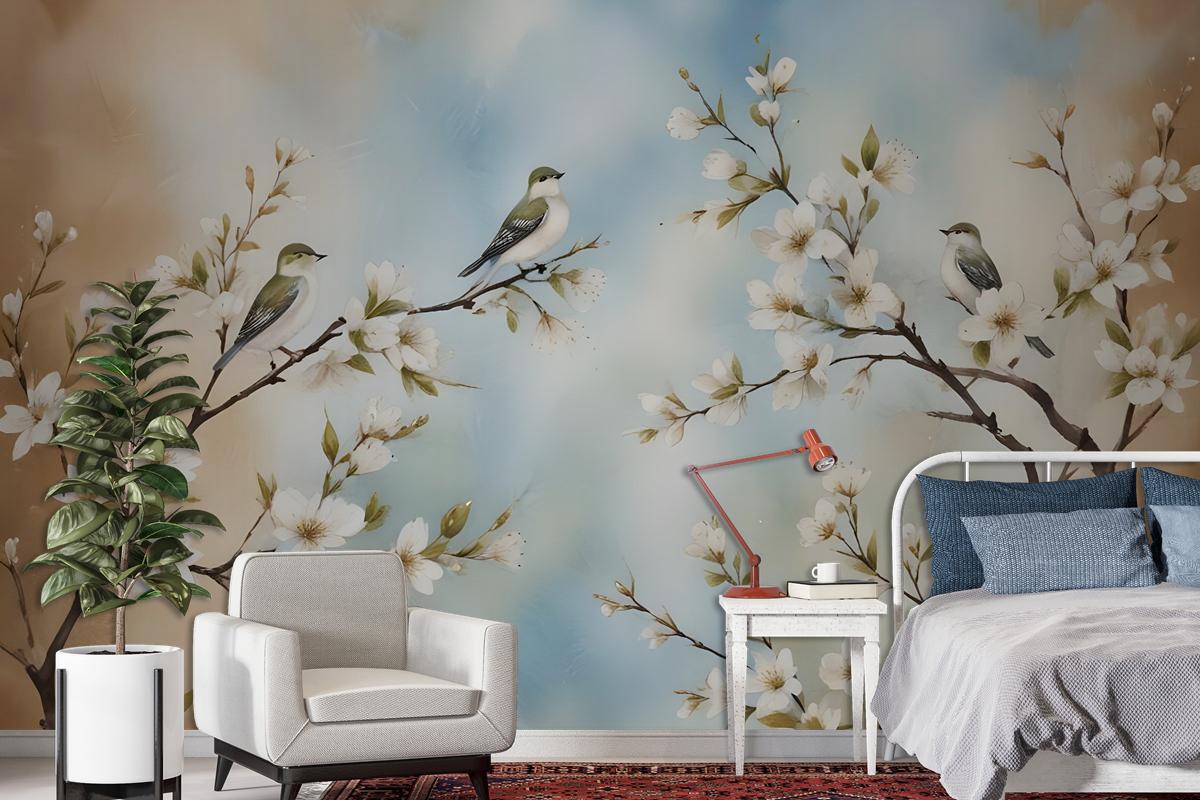 Nostalgic Watercolor Cherry Blossoms Wallpaper Mural