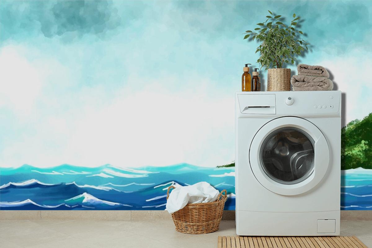 Ocean Underwater Blue Wave Laundry Room Wallpaper Mural