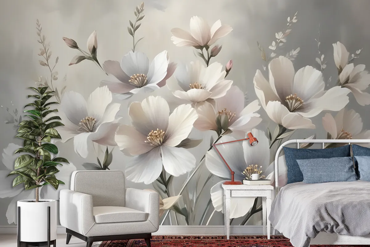 Oil Painting Pastel Floral Wallpaper Mural