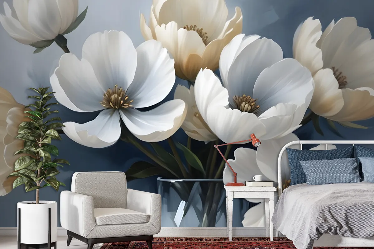 Oil Painting Soft Tulip Floral Art Wallpaper Mural