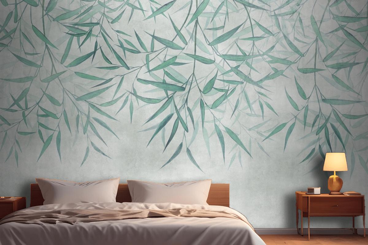 Painted Reed Bamboo Leaves Hanging From Above On A Textured Background Wallpaper Mural