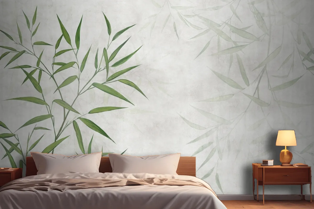 Painted Reed Bamboo Leaves On A Textured Background Wallpaper Mural