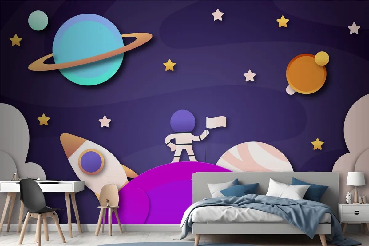 Paper Style Galaxy Boys Kids Wallpaper Mural