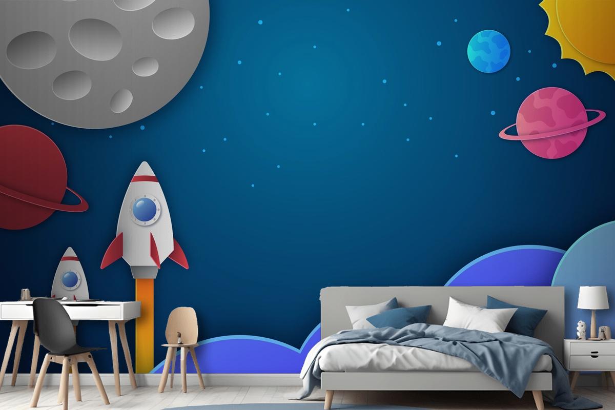 Paper Style Galaxy Kids Boy Wallpaper Mural