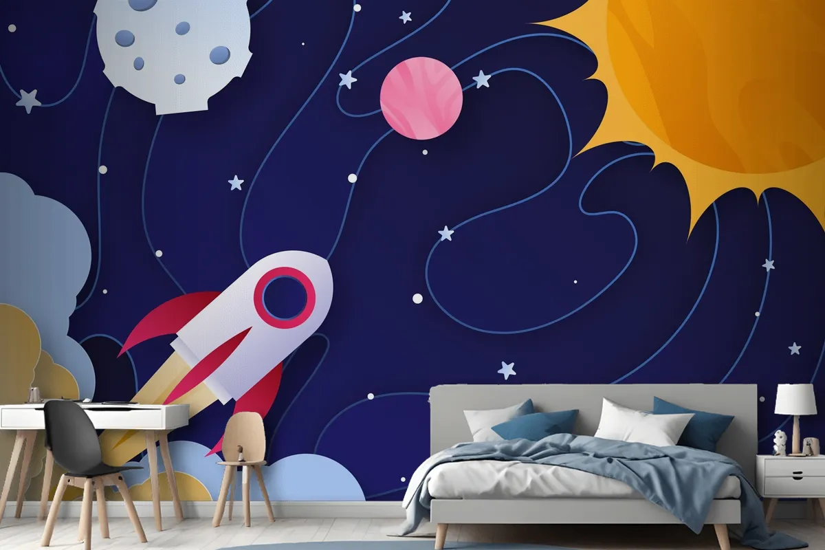 Paper Style Galaxy Kids Wallpaper Mural