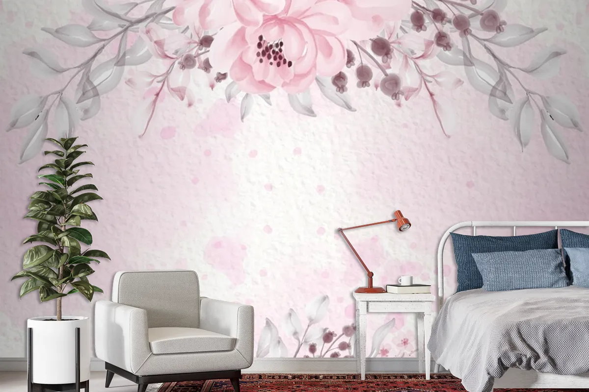 Pastel Pink Purple Card With Wild Flowers Wallpaper Mural