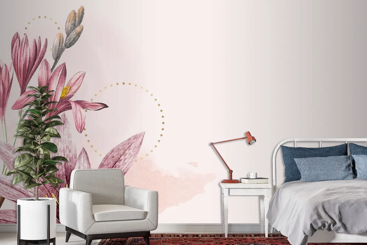 Pink Amaryllis Pattern Background Wallpaper Mural