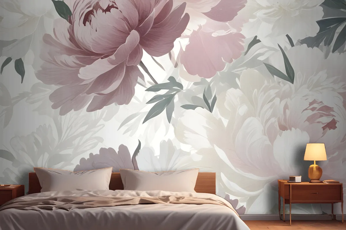 Pink And White Peony Flower Bedroom Wallpaper Mural