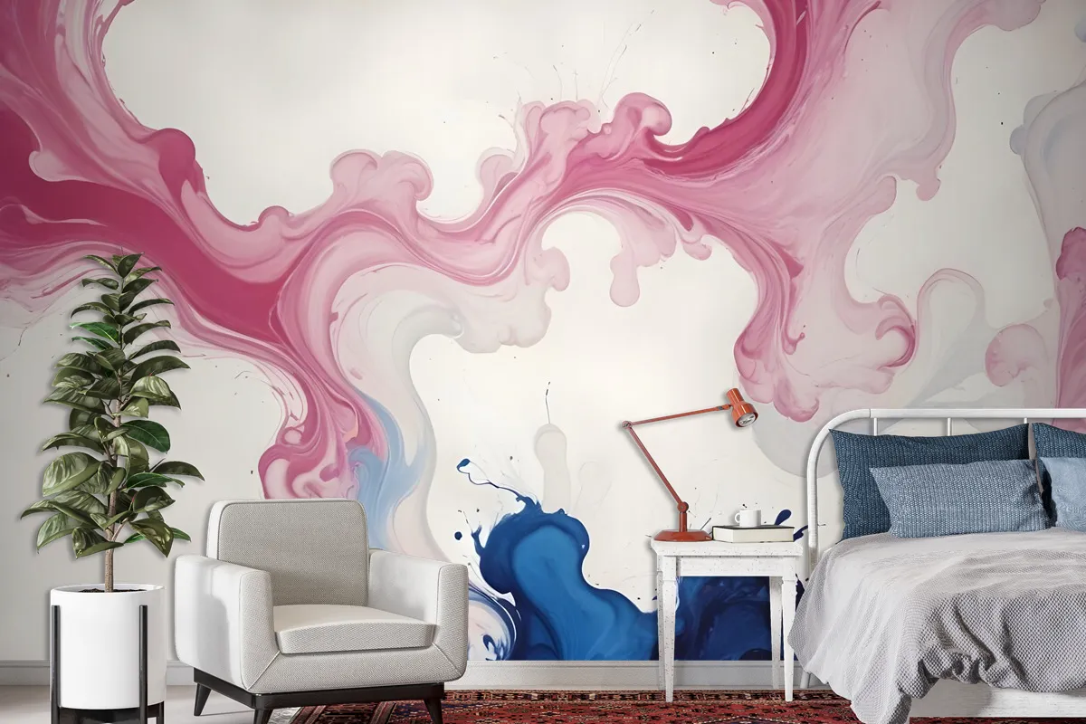 Pink Blue Marble Style Brush Wallpaper Mural