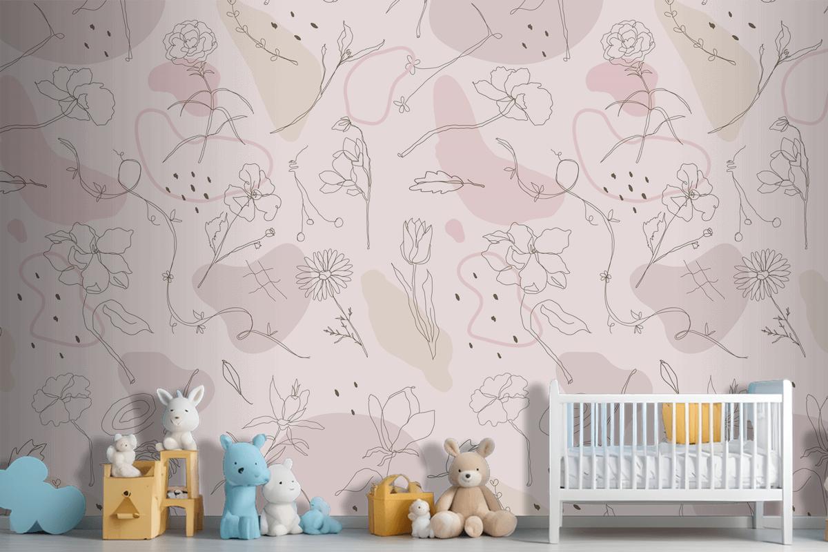 Pink Flower Pattern Wallpaper Mural