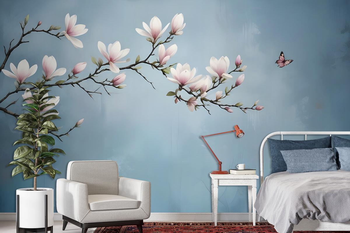 Pink Magnolia Floral Art Wallpaper Mural