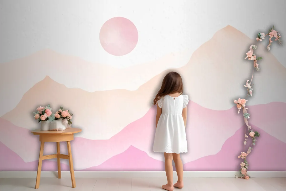 Pink Watercolor Mountains Background Wallpaper Mural