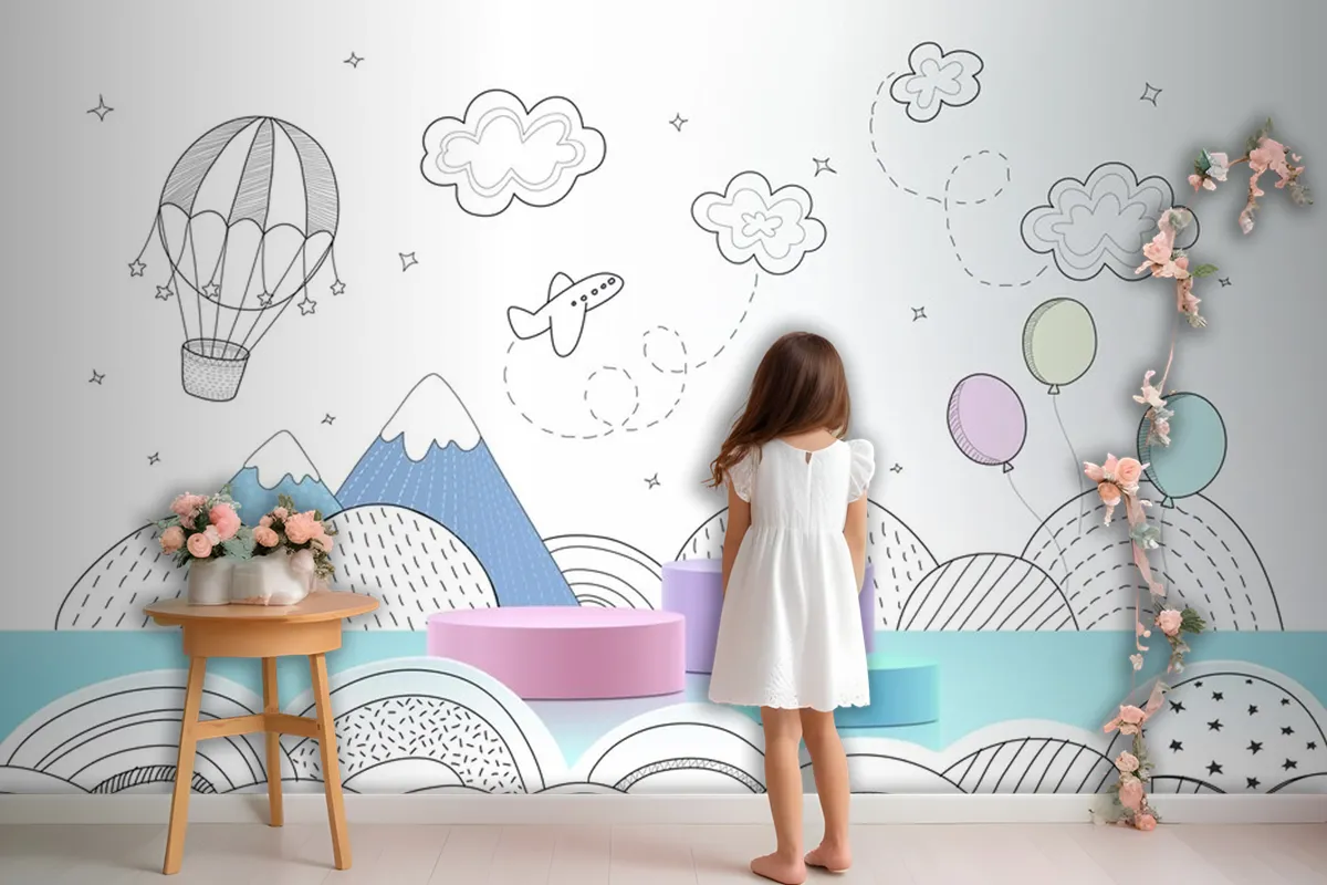 Podium With Hand Drawn Weather Wallpaper Mural