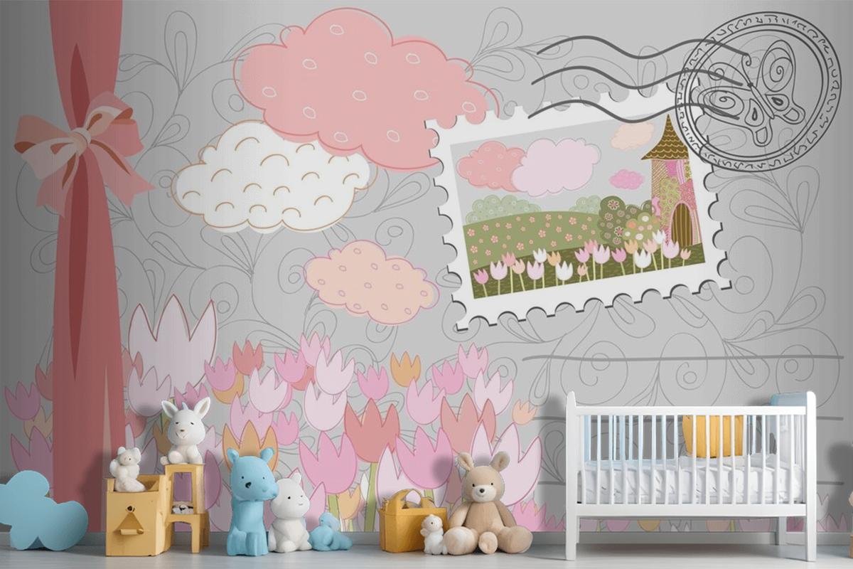 Poster With Stamp Decorative City With Patterns Wallpaper Mural