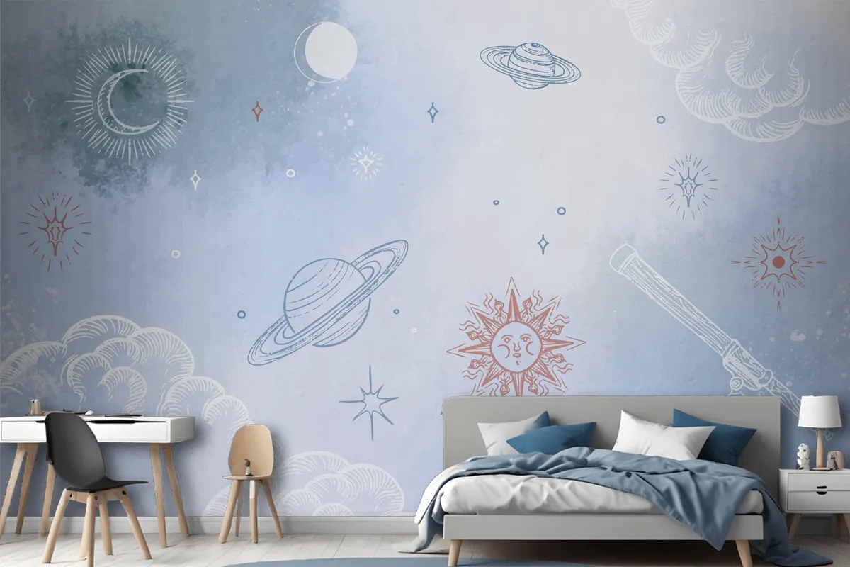 Powder Pastel With Hand Drawn Elements Wallpaper Mural