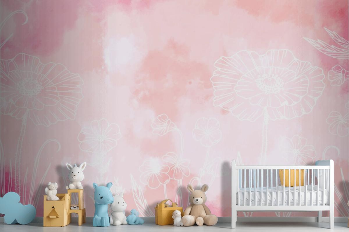 Powder Pastel With Hand Drawn Elements Wallpaper Mural