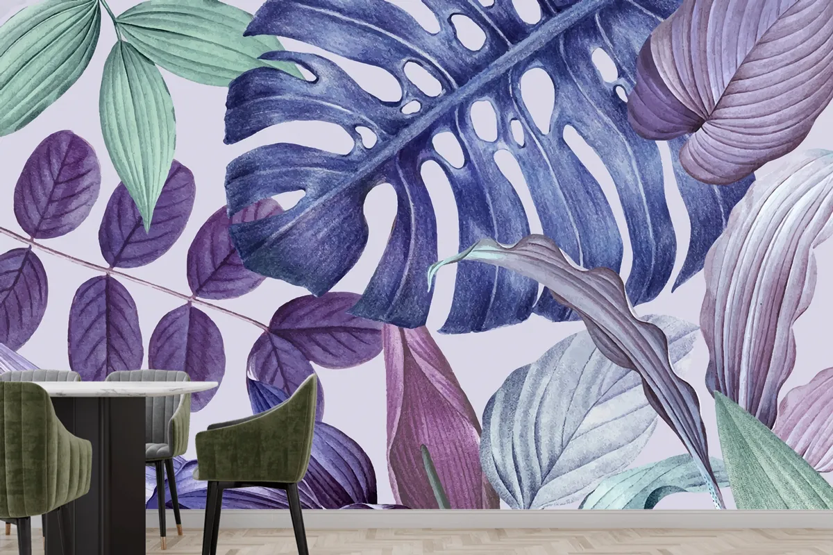 Purple Leafy Frame Design Wallpaper Mural